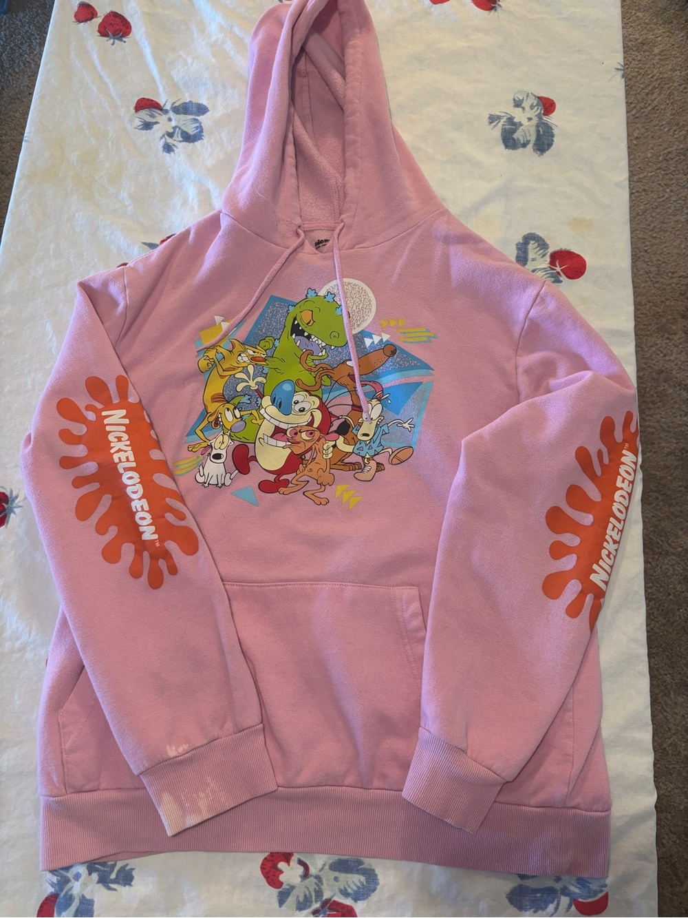 Nickelodeon Pink Pullover Hoodie with Orange Sleeve Splat Logos